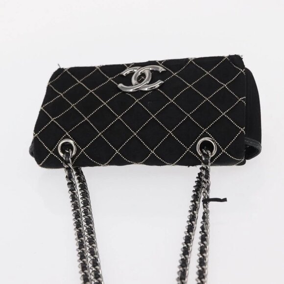 CHANEL Matelasse Chain Shoulder Bag Satin Black Silver CC Auth 157278 - Picture 6 of 16